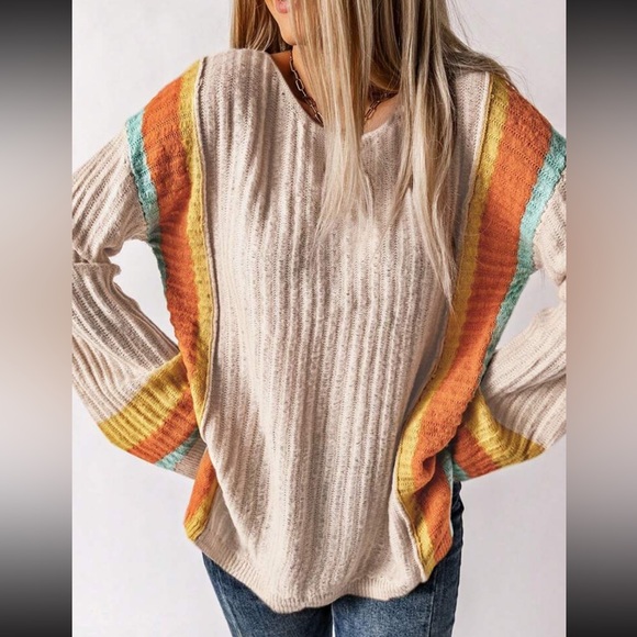 Luxe Color Block Long Sleeve Knit Sweater Top - Picture 4 of 10